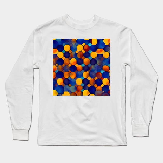 Blue and yellow hexagon pattern Long Sleeve T-Shirt by artsyworldart